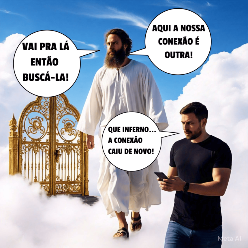 humor ácido: diálogo de um anjo com um homem que tem um celular nas mãos